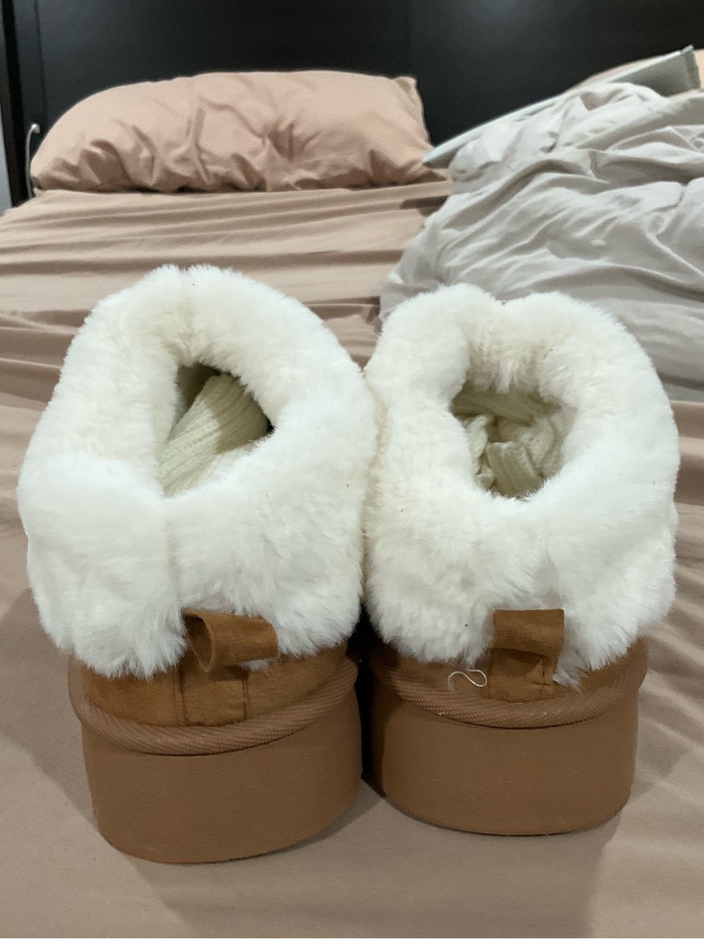 bebe Tan Suede Faux-Fur Cuffed Women's Slippers - Picture 3 of 4